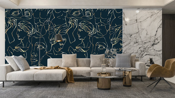 Antique Marble Statues Wallpaper, Seamless Pattern Mural, Oversized Custom Size Wall Art, Non-Woven, Non-Adhesive, Modern Wall Paper, Removable