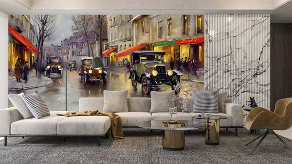 Old Town Wallpaper, Watercolor Mural, Oversized Custom Size Wall Art, Non-Woven, Non-Adhesive, Modern Wall Paper, Removable