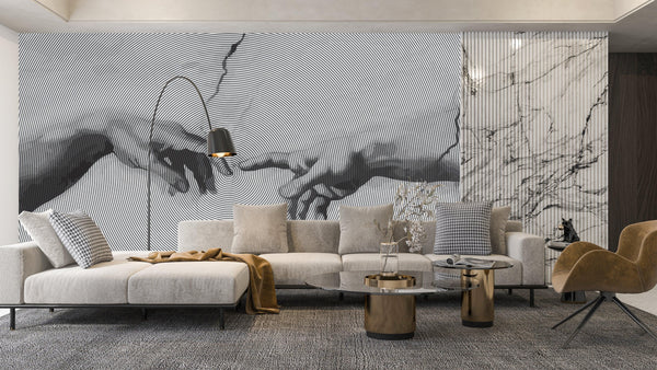 Touching Hands Wallpaper, Line Drawing Mural, Oversized Custom Size Wall Art, Non-Woven, Non-Adhesive, Modern Wall Paper, Removable