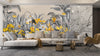 Grey Plants Wallpaper, Yellow Flowers Mural, Oversized Custom Size Wall Art, Non-Woven, Non-Adhesive, Modern Wall Paper, Removable