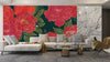 Red Peonies Wallpaper, Luxurious Gold Mural, Oversized Custom Size Wall Art, Non-Woven, Non-Adhesive, Modern Wall Paper, Removable