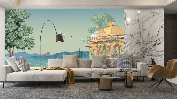 Mughal Garden Wallpaper, Arch Dome Mural, Oversized Custom Size Wall Art, Non-Woven, Non-Adhesive, Modern Wall Paper, Removable