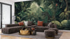 Green Jungle Wallpaper, Tropical Leaves Wall Mural, Oversized Custom Size Wall Art, Non-Woven, Non-Adhesive, Modern Wall Paper, Removable