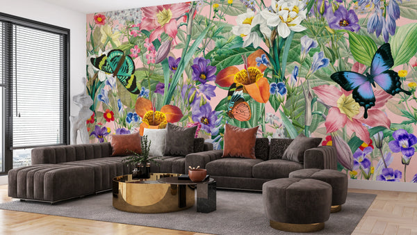 Aesthetic Wildflower Wallpaper, Botanical Mural, Oversized Custom Size Wall Art, Non-Woven, Non-Adhesive, Modern Wall Paper, Removable