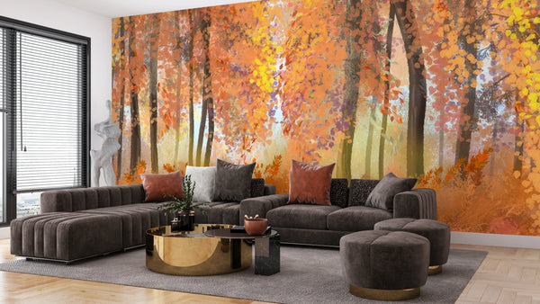 Autumn Forest Wallpaper, Oil Painting Mural, Oversized Custom Size Wall Art, Non-Woven, Non-Adhesive, Modern Wall Paper, Removable