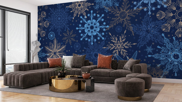 Snowflakes Wallpaper, Seamless Pattern Mural, Oversized Custom Size Wall Art, Non-Woven, Non-Adhesive, Modern Wall Paper, Removable