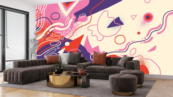 Abstract Shapes Wallpaper, Purple and Pink Mural, Oversized Custom Size Wall Art, Non-Woven, Non-Adhesive, Modern Wall Paper, Removable