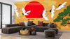 Japanese Landscape Wallpaper, Cranes Mural, Oversized Custom Size Wall Art, Non-Woven, Non-Adhesive, Modern Wall Paper, Removable
