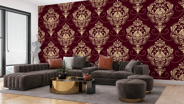 Royal Victorian Damask Wallpaper, Seamless Pattern Mural, Oversized Custom Size Wall Art, Non-Woven, Non-Adhesive, Modern Wall Paper, Removable
