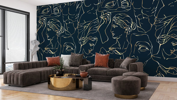 Antique Marble Statues Wallpaper, Seamless Pattern Mural, Oversized Custom Size Wall Art, Non-Woven, Non-Adhesive, Modern Wall Paper, Removable