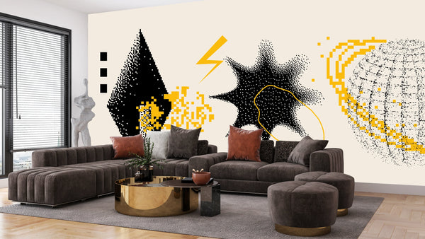 Geometric Shapes Wallpaper, Beige Background Mural, Oversized Custom Size Wall Art, Non-Woven, Non-Adhesive, Modern Wall Paper, Removable