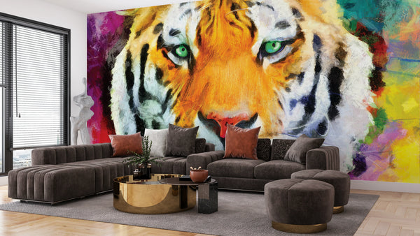 Tiger Wallpaper, Oil Painting Mural, Oversized Custom Size Wall Art, Non-Woven, Non-Adhesive, Modern Wall Paper, Removable