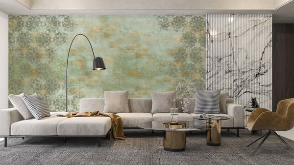 Loft Classic Style Wallpaper, Green Mural, Oversized Custom Size Wall Art, Non-Woven, Non-Adhesive, Modern Wall Paper, Removable