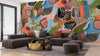 Abstract Shapes and Flowers Wallpaper, Seamless Pattern Mural, Oversized Custom Size Wall Art, Non-Woven, Non-Adhesive, Modern Wall Paper, Removable