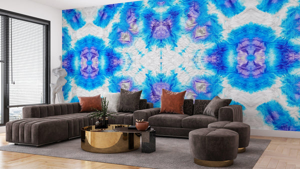 Blue Tie Dye Wallpaper, Geometric Shibori Mural, Oversized Custom Size Wall Art, Non-Woven, Non-Adhesive, Modern Wall Paper, Removable
