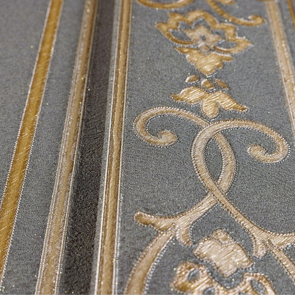 Luxury Deep Embossed Striped Wallpaper, Dark Washed Damask 3D Textured Wallcovering, Traditional, Large 114 sqft Roll, Living Room Wallpaper - Walloro High End Wallcoverings & More