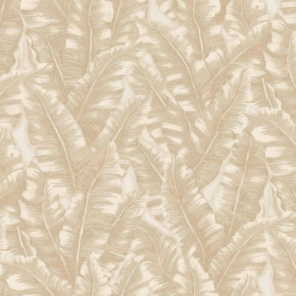Luxury Leaf Pattern Wallpaper, Beige Embossed Botanical Tropical Exotic Wallcovering, Plants Tropical Design - Walloro High End Wallcoverings & More