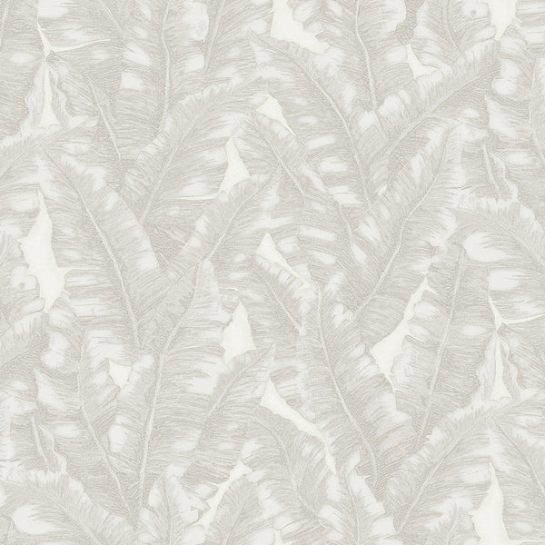 Luxury Leaf Pattern Wallpaper, Cream Embossed Botanical Tropical Exotic Wallcovering, Plants Tropical Design - Walloro High End Wallcoverings & More