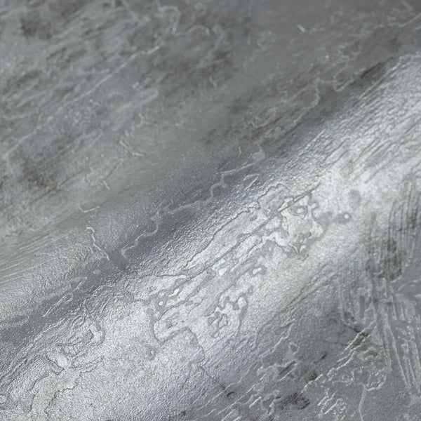 Modern Abstract Distressed Wallpaper, Rich Textured Embossed Wallcovering, Traditional, Stylish, Extra Large 114 sq ft Roll, Metallic Silver - Walloro High End Wallcoverings & More