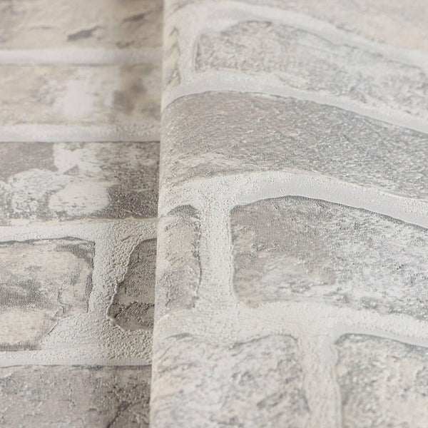 Modern Embossed Stone Brick Wallpaper, Beige, Gray Home Wall Decor, Realistic 3D Textured Wallcovering, Wall Accent - Walloro High End Wallcoverings & More