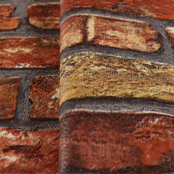 Modern Embossed Stone Brick Wallpaper, Red Orange Gray Home Wall Decor, Realistic 3D Textured Wallcovering, Wall Accent - Walloro High End Wallcoverings & More