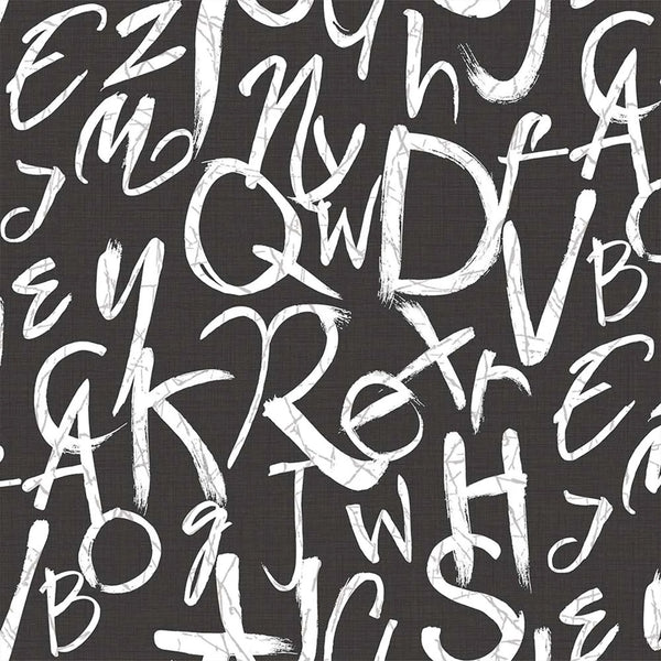 Modern Letters Wallpaper, Rich Textured Wallcovering, Traditional, Kids Room, Large 114 sq ft Roll, Washable, Alphabets Wallpaper, Black - Walloro High End Wallcoverings & More