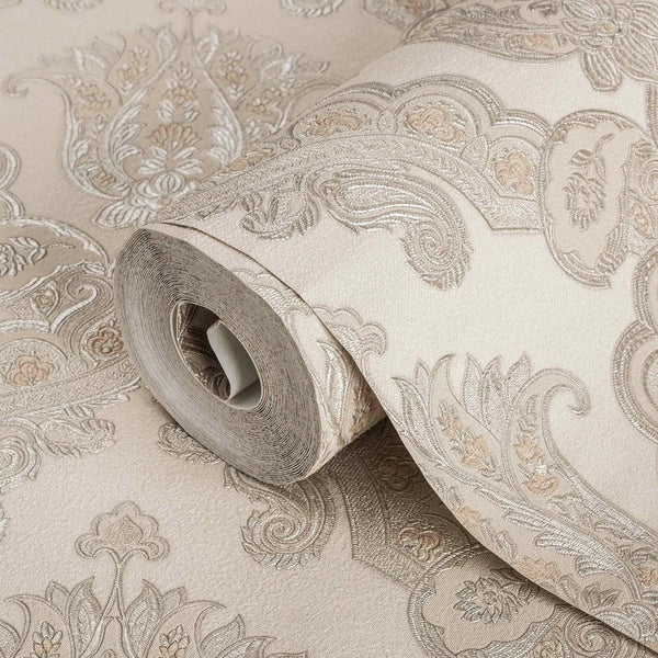 Modern Light Color Damask Wallpaper, Home Wall Decor, Aesthetic Wallpaper, Textured Wallcovering Non-Adhesive and Non-Peel and Stick - Walloro High End Wallcoverings & More