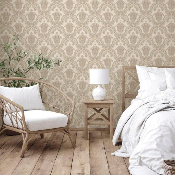 Modern Light Color Damask Wallpaper, Home Wall Decor, Aesthetic Wallpaper, Textured Wallcovering Non-Adhesive and Non-Peel and Stick - Walloro High End Wallcoverings & More