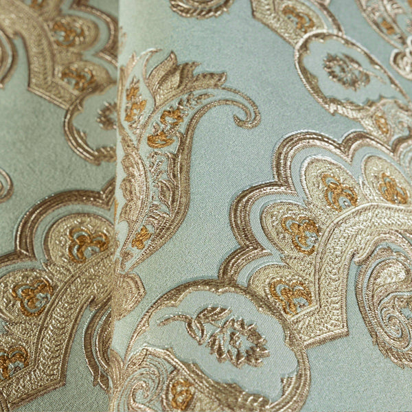 Modern Light Teal, Gold Damask Wallpaper, Home Wall Decor, Aesthetic Wallpaper, Textured Wallcovering Non-Adhesive and Non-Peel and Stick - Walloro High End Wallcoverings & More