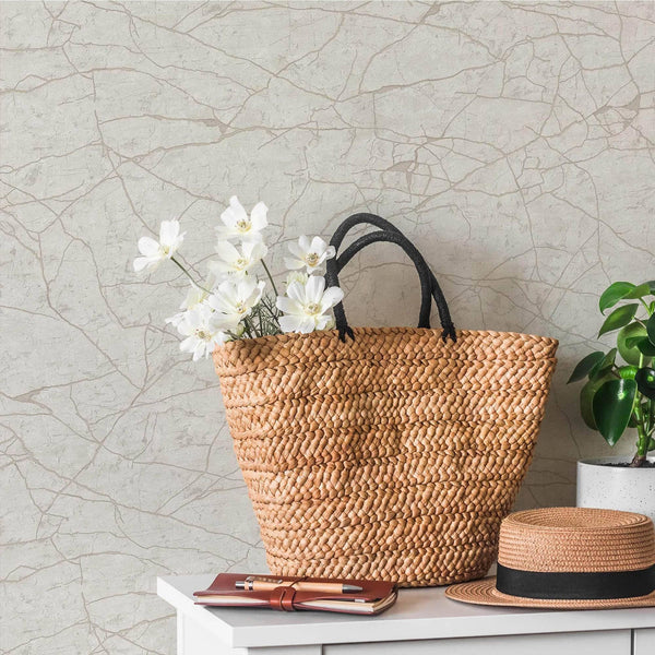 Modern Stone Embossed Wallpaper, Cream Color Vein Pattern, Abstract Marble Design Home Wall Decor, Aesthetic Wallpaper, Textured Wallcovering - Walloro High End Wallcoverings & More