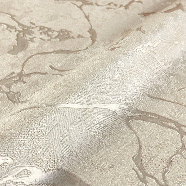 Modern Veined Texture Metallic Wallpaper, Light Beige, Silver Modern 3D Embossed Marble Metallic Accents, Industrial Deign - Walloro High End Wallcoverings & More