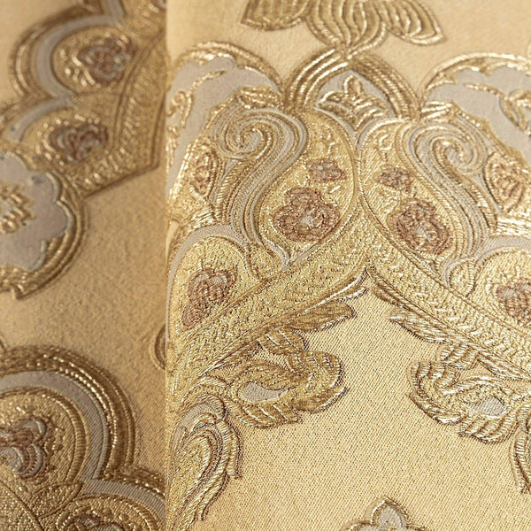 Modern Yellow Damask Wallpaper, Home Wall Decor, Aesthetic Wallpaper, Textured Wallcovering Non-Adhesive and Non-Peel and Stick - Walloro High End Wallcoverings & More