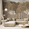 Nature Scene Trees Wall Mural, Beige Forest Wallpaper, Large Landscape Custom Size Wall Covering, Non-Woven, Non-Pasted, Removable, Washable, Art - Walloro High End Wallcoverings & More