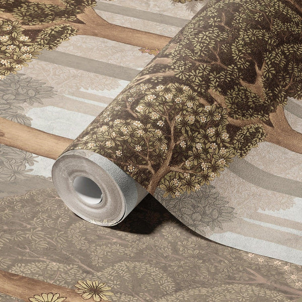 Nature Scene Trees Wall Mural, Beige Forest Wallpaper, Large Landscape Custom Size Wall Covering, Non-Woven, Non-Pasted, Removable, Washable, Art - Walloro High End Wallcoverings & More