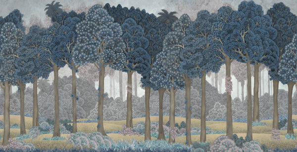 Nature Scene Trees Wall Mural, Blue Forest Wallpaper, Large Landscape ...
