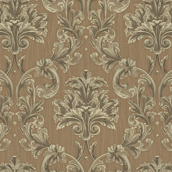 Oriental Damask Deep Embossed Wallpaper, Brown 3D Textured Wallcovering, Traditional, Extra Large 114 sq ft Roll, Stylish Wallpaper, Luxury Floral - Walloro High End Wallcoverings & More