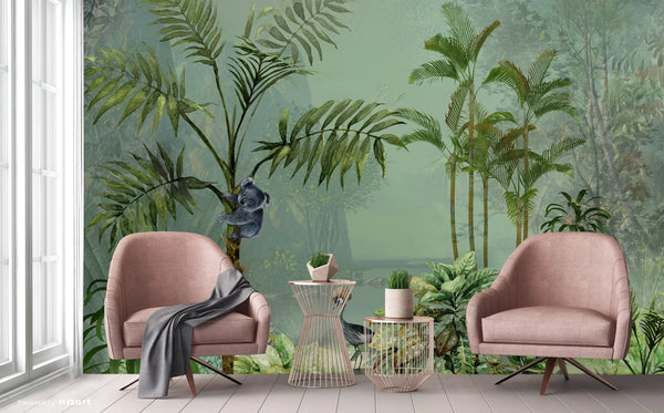 Palm Trees Nature Scene Tropical Wall Mural, Green Custom Size Wallpaper, Non-Woven, Non-Pasted, Washable, Oversized Large Wall Art, Removable (Copy) - Walloro High End Wallcoverings & More