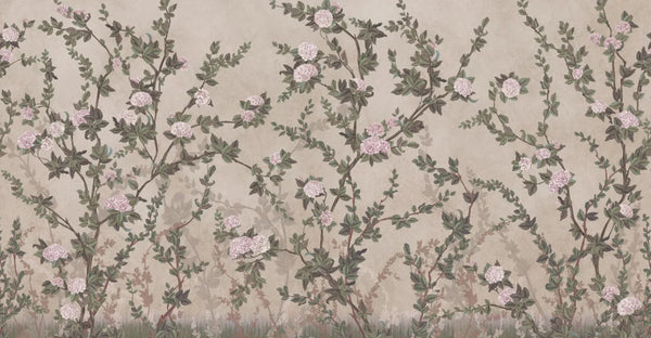 Peony Chinoiserie Blossom Wall Mural, Light Green Floral Bloom Wallpaper, Oversized Contemporary Custom Size Wall Art, Non-Woven, Non-Pasted, Removable - Walloro High End Wallcoverings & More