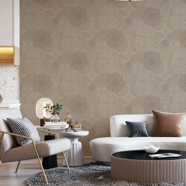 Quilted 3D Embossed Wallpaper, Beige, Flocked Rich Textured Velvet Feel Luxury Wallcovering, Vintage Washed Patchwork Style, Non-Woven - Walloro High End Wallcoverings & More