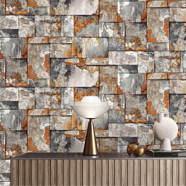 Rusted Metallic Stone Wallpaper, Realistic 3D Embossed Wall Decor, Industrial Aesthetic Wallcovering - Walloro High End Wallcoverings & More