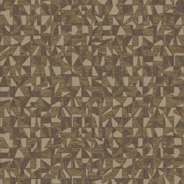 Shimmering Geometric Shapes Wallpaper, Dark Brown, Gold Deep Embossed Asymmetrical Design Wallcovering - Walloro High End Wallcoverings & More
