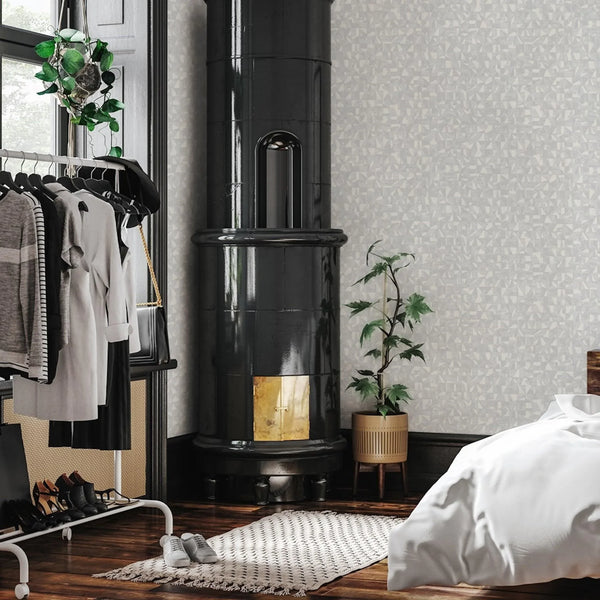 Shimmering Geometric Shapes Wallpaper, Light Gray Deep Embossed Asymmetrical Design Wallcovering - Walloro High End Wallcoverings & More