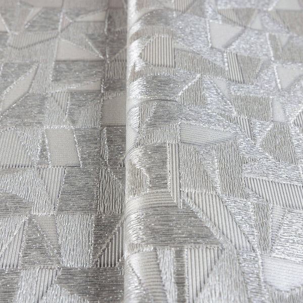 Shimmering Geometric Shapes Wallpaper, Silver Deep Embossed Asymmetrical Design Wallcovering - Walloro High End Wallcoverings & More
