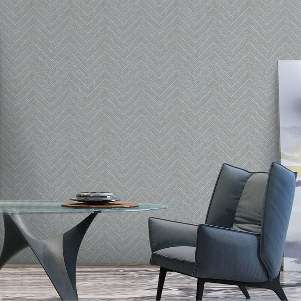 Silver Shiny Chevron Wallpaper, Deep Embossed Luxury Shimmering Geometric Pattern Wall Paper, Large Non-Pasted 114 sq ft Roll - Walloro High End Wallcoverings & More