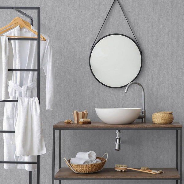 Solid Color Embossed Modern Wallpaper, Gray, Neutral Colors Contemporary Textured Wallcovering, Durable 114 sq ft Roll - Walloro High End Wallcoverings & More