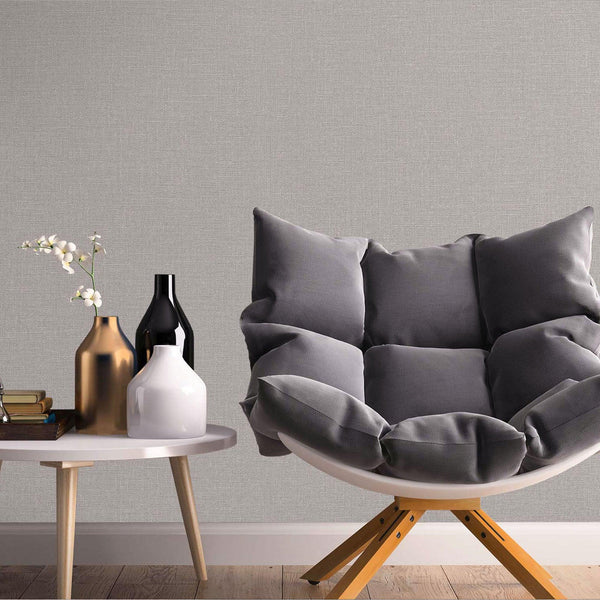 Solid Color Linen Textured Wallpaper, Light Gray Modern Neutral Colors Non-Pasted Wallcovering - Walloro High End Wallcoverings & More