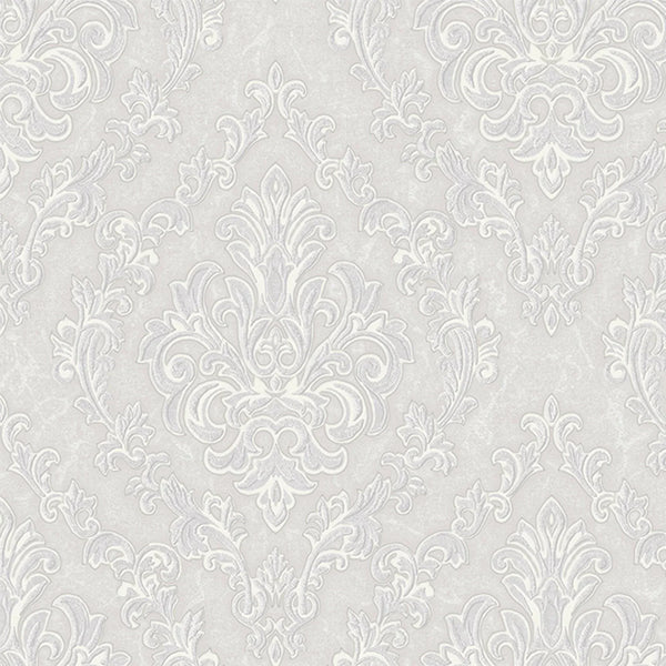 Stylish Baroque Deep Embossed Wallpaper, Light Gray, Timeless Damask Ornate Patterns Sparkling Wallcovering, Elegant Washed Colors Design - Walloro High End Wallcoverings & More