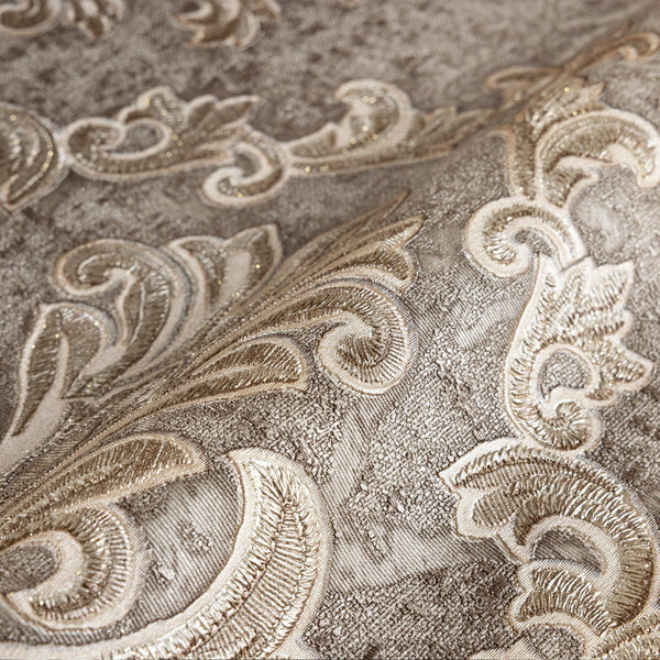 Stylish Baroque Deep Embossed Wallpaper, Tan, Brown Timeless Damask Ornate Patterns Sparkling Wallcovering, Elegant Washed Colors Design - Walloro High End Wallcoverings & More