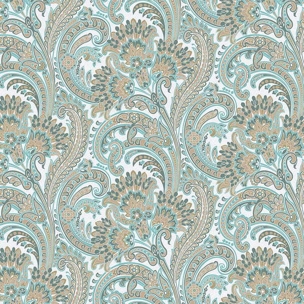 Stylish Paisley Wallpaper, Textured Wallcovering, Large 114 sq ft Roll, Washable, Home Wall Decor, Accent Wall Paper, Washable, Blue Brown - Walloro High End Wallcoverings & More