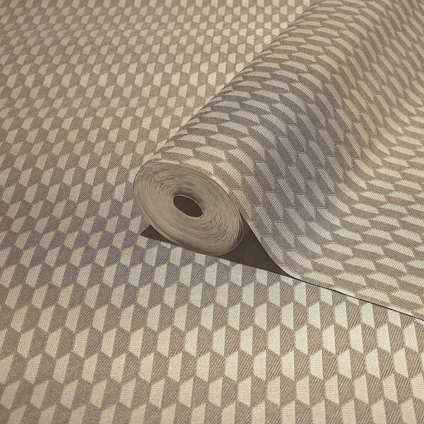 Tan Elegant Hexagon Embossed Wallpaper, Small Honeycomb Grid Pattern Textured wallcovering - Walloro High End Wallcoverings & More